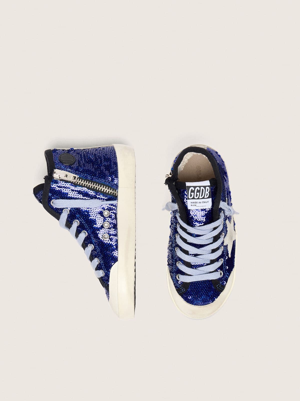 Golden Goose - Junior Francy Penstar in blue sequins with white suede star in 