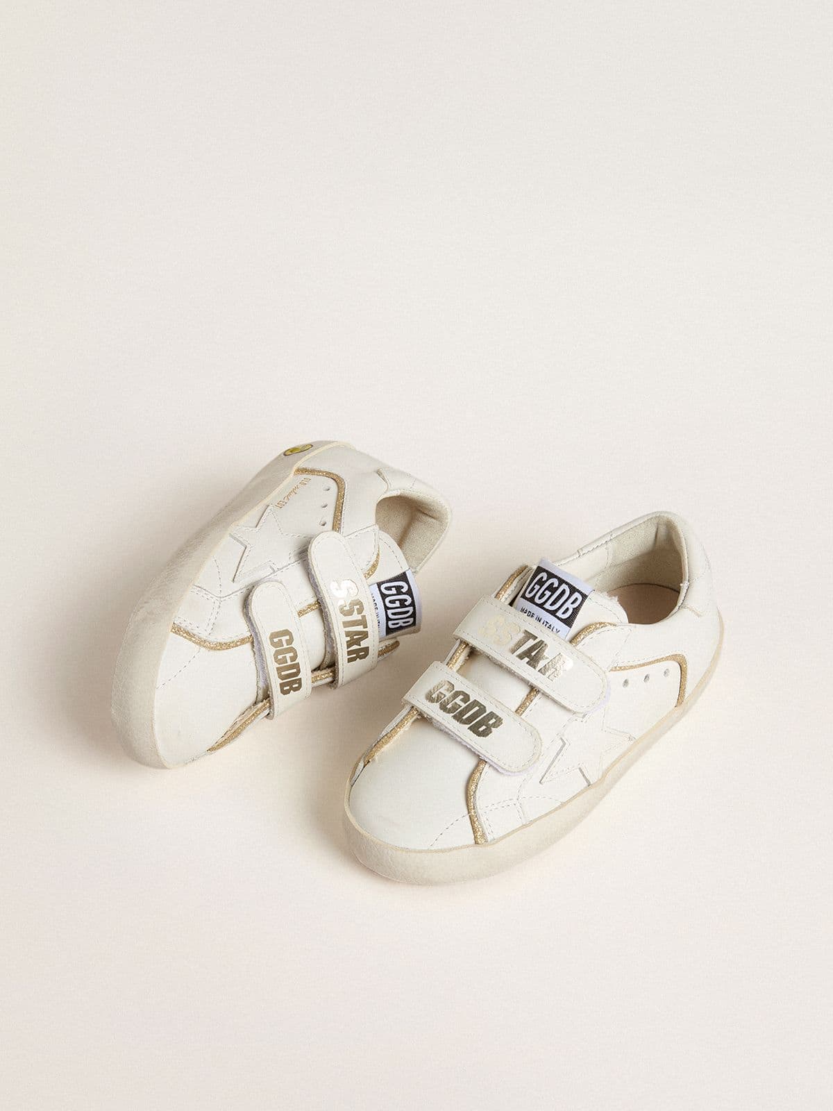 Golden Goose - Old School Junior in pelle bianca con dettagli color oro in 