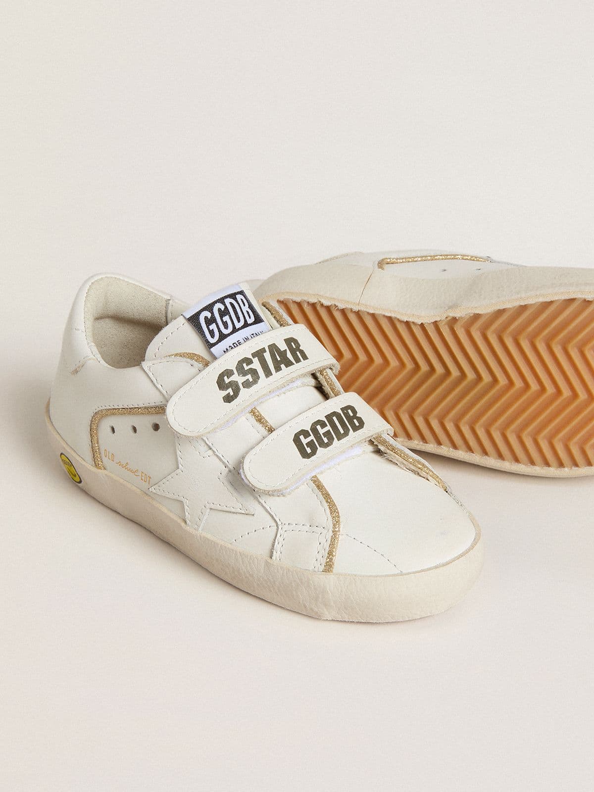 Golden Goose - Old School Junior in pelle bianca con dettagli color oro in 