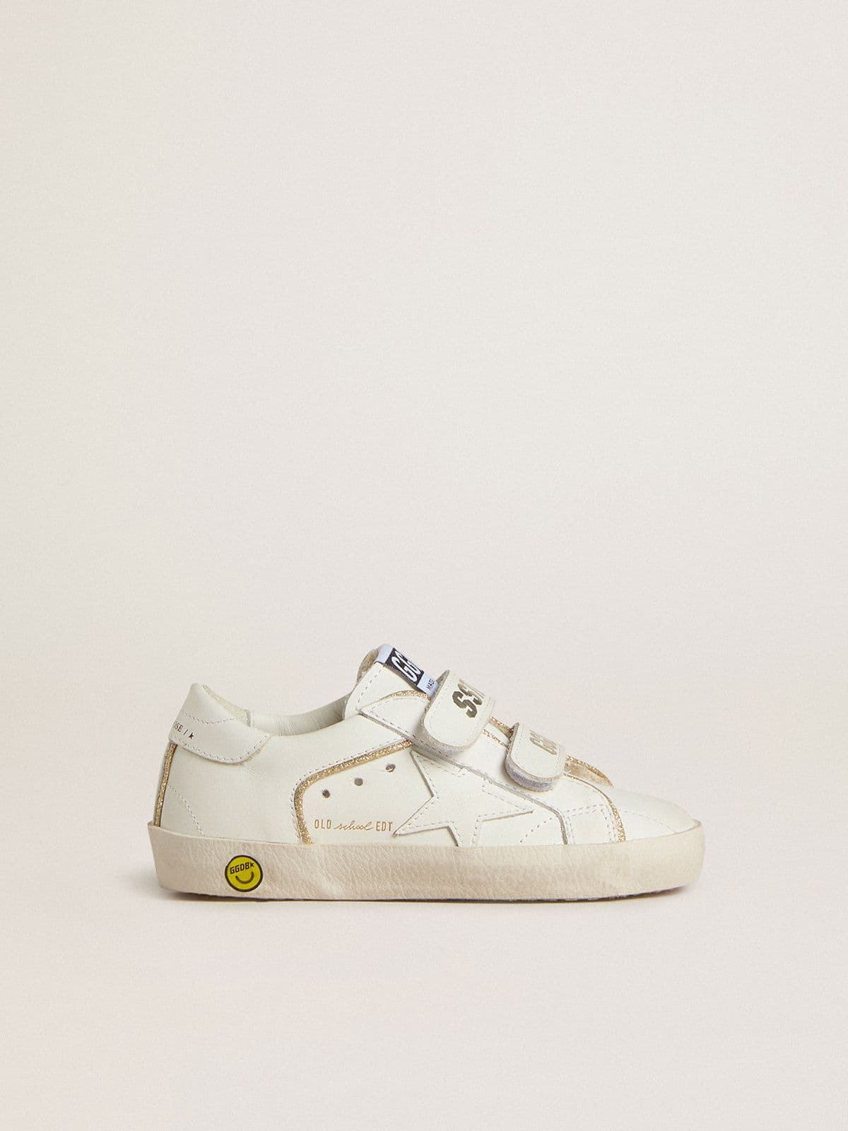 Golden Goose - Old School Junior aus weißem Leder mit goldfarbenen Details in 