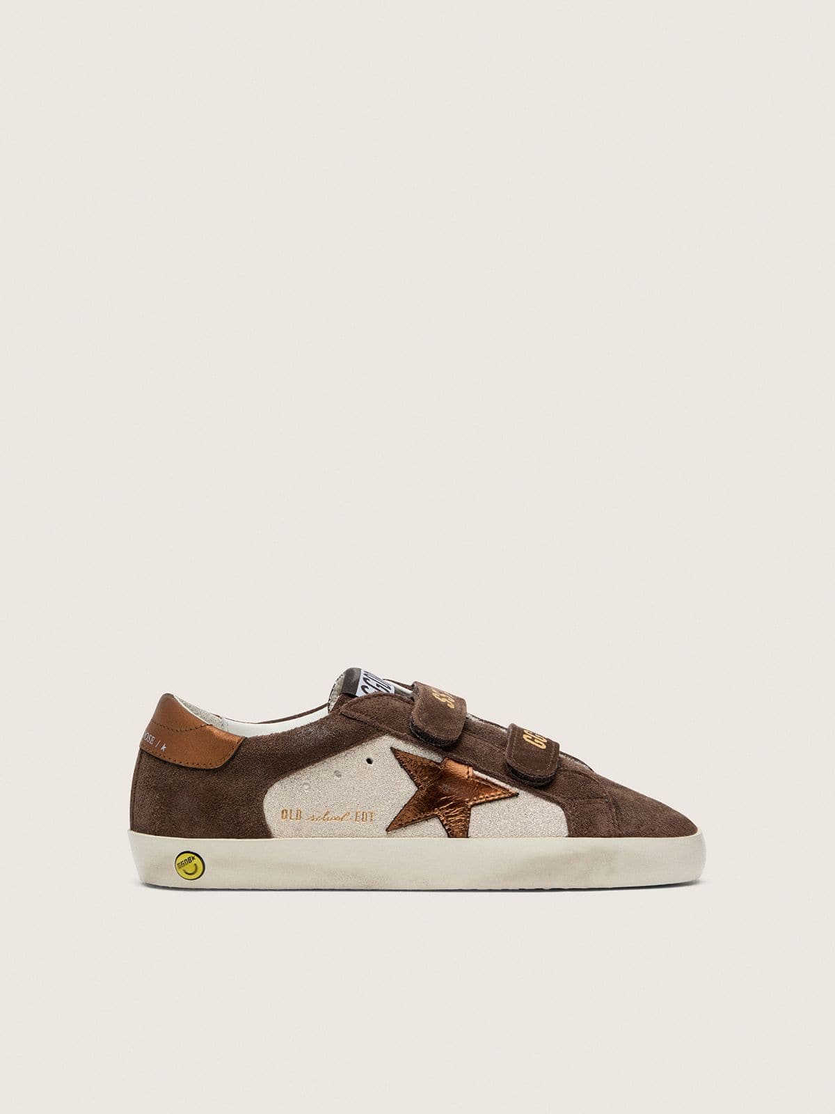 Golden Goose - Junior Old School in sand laminated leather and brown suede, with orange laminated leather star in 