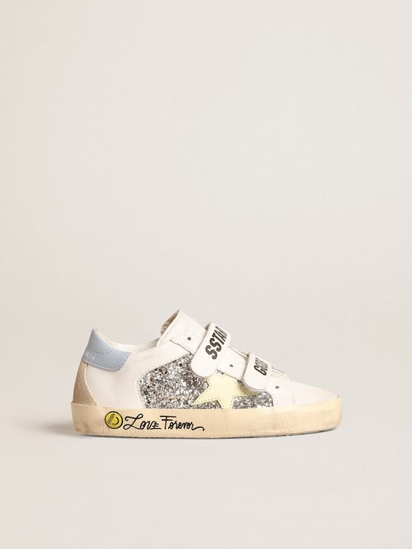 Golden Goose - Bio-based Old School Junior with yellow star and glitter inserts in 