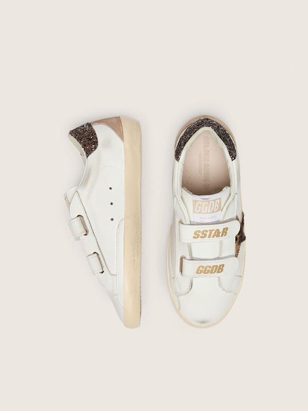 Golden Goose - Junior Old School in white leather with leopard-print pony skin star in 