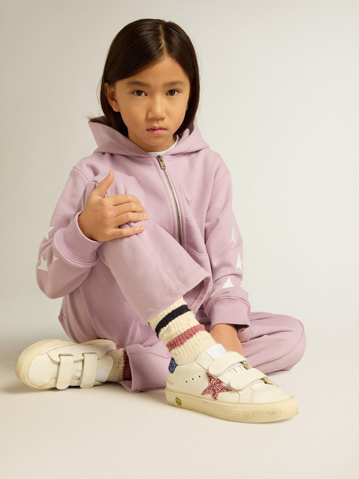 Golden Goose - May School Junior in pelle con stella e talloncino glitter in 