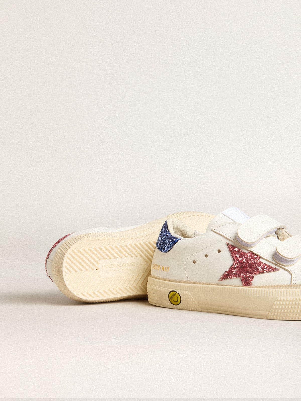 Golden Goose - May School Junior de couro com estrela e talão de glitter in 