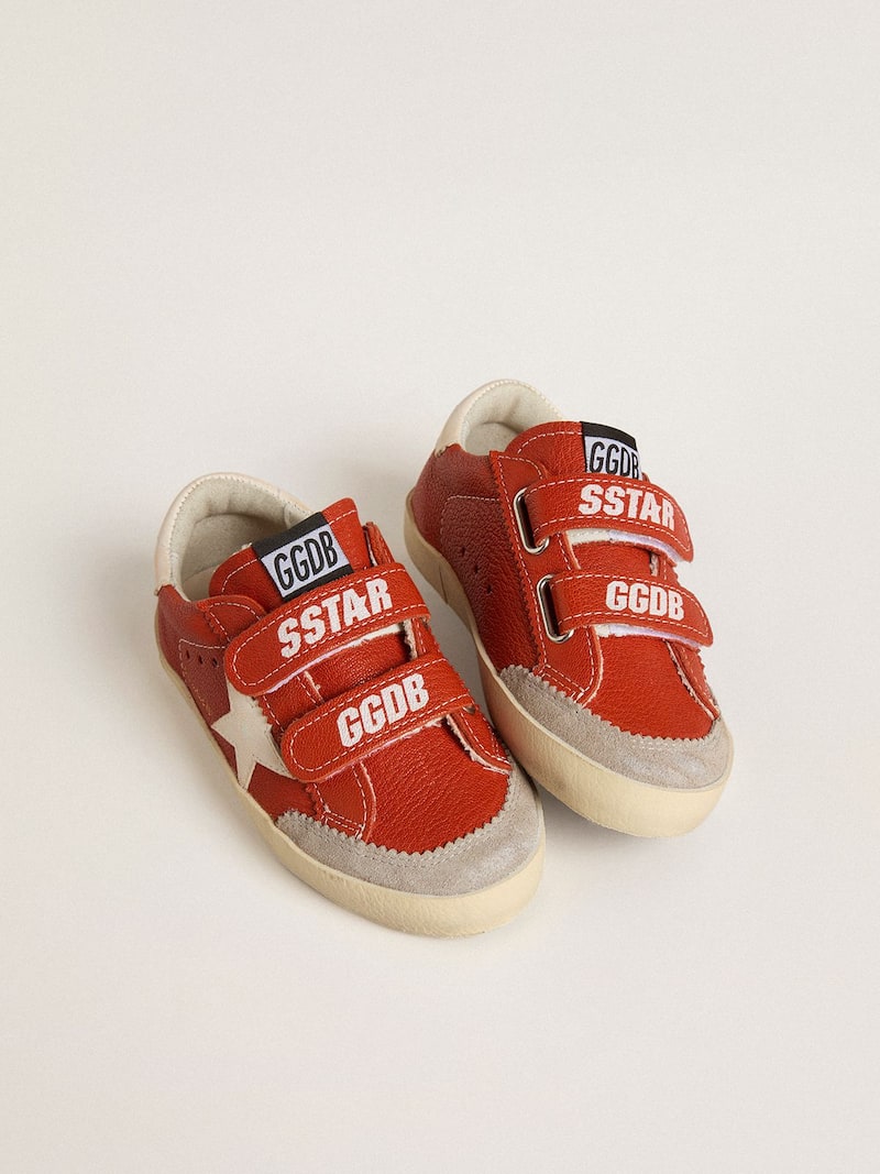 Golden Goose - Old School Junior en cuir nappa orange avec &eacute;toile blanche et contrefort en cuir couleur cr&egrave;me in 