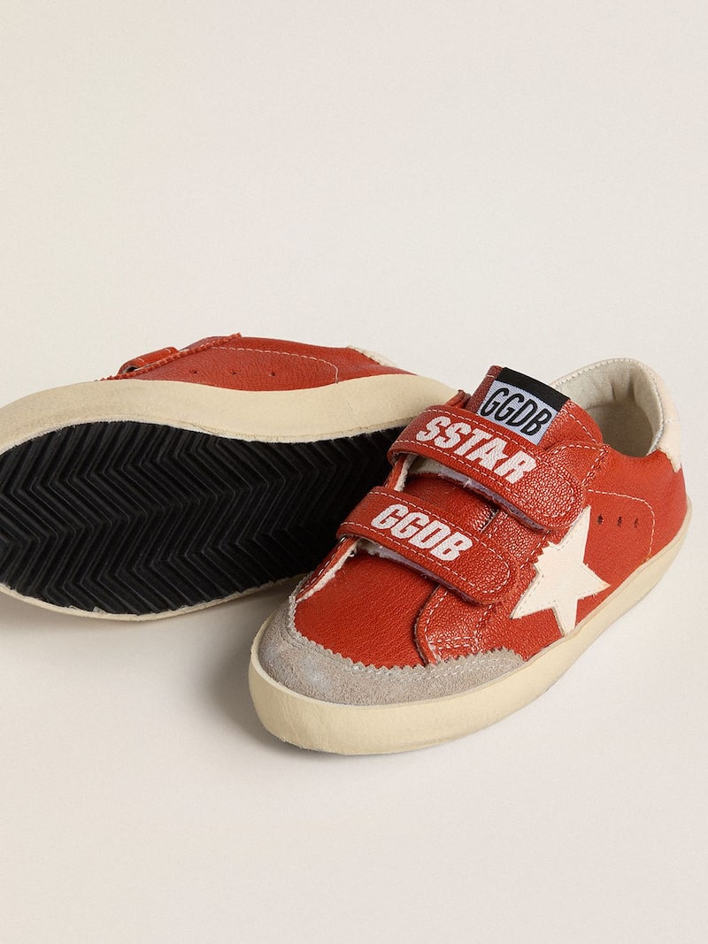 Golden Goose - Old School Junior en cuir nappa orange avec &eacute;toile blanche et contrefort en cuir couleur cr&egrave;me in 
