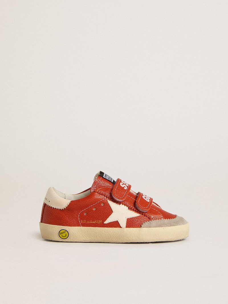 Junior Old School in orange nappa with white star and cream-colored leather heel tab