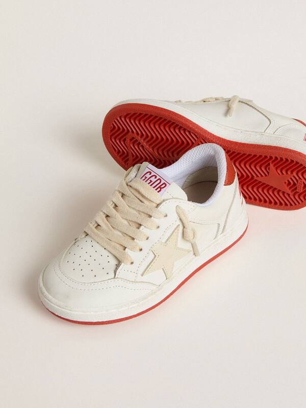 Golden Goose - Junior Ball Star in leather with cream-colored star and red leather heel tab in 