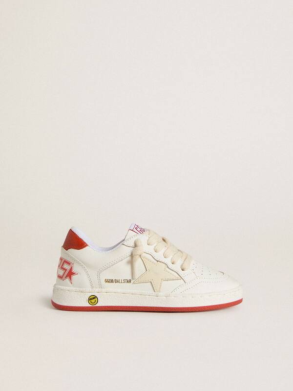 Golden Goose - Junior Ball Star in leather with cream-colored star and red leather heel tab in 