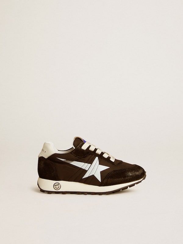 Golden Goose - Junior Marathon in black nylon with printed star and leather heel tab in 