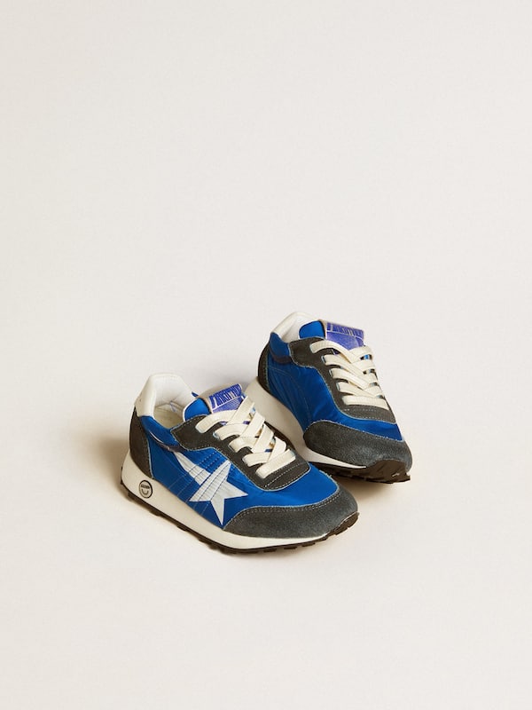 Golden Goose - Marathon Junior in blue nylon with printed star and leather heel tab in 