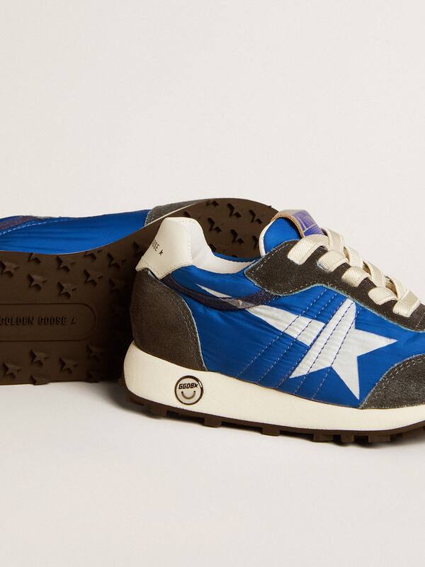 Golden Goose - Marathon Junior in blue nylon with printed star and leather heel tab in 