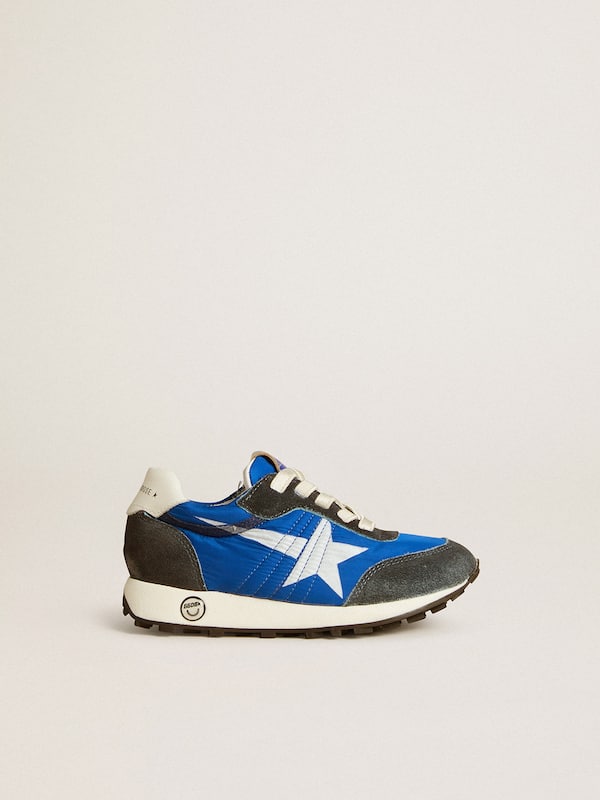 Golden Goose - Marathon Junior in blue nylon with printed star and leather heel tab in 