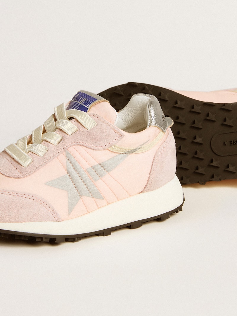 Golden Goose - Marathon Junior in pink nylon with printed star and leather heel tab in 