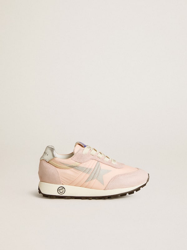 Golden Goose - Junior Marathon in pink nylon with printed star and leather heel tab in 