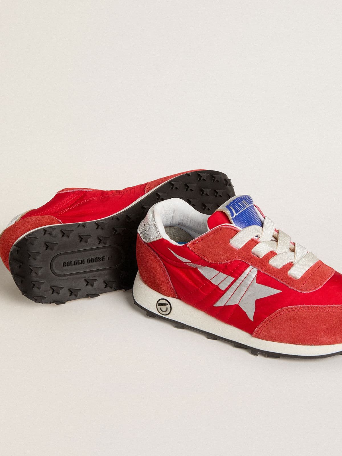 Golden Goose - Junior Marathon in red nylon with printed star and leather heel tab in 