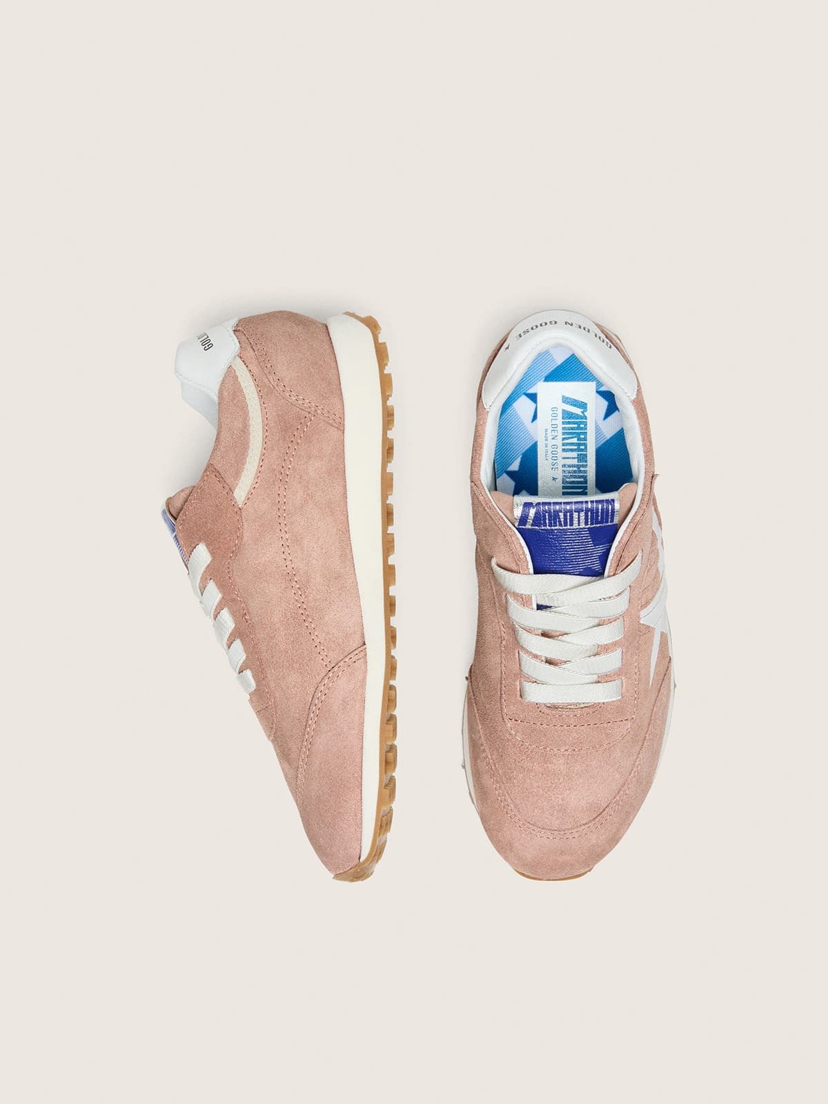 Golden Goose - Junior Marathon in pink suede with white star in 