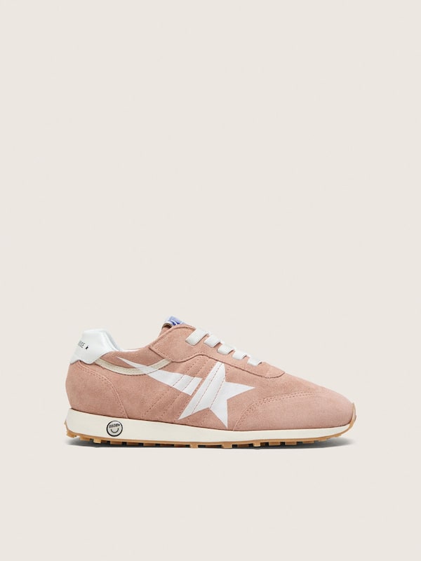 Golden Goose - Junior Marathon in pink suede with white star in 