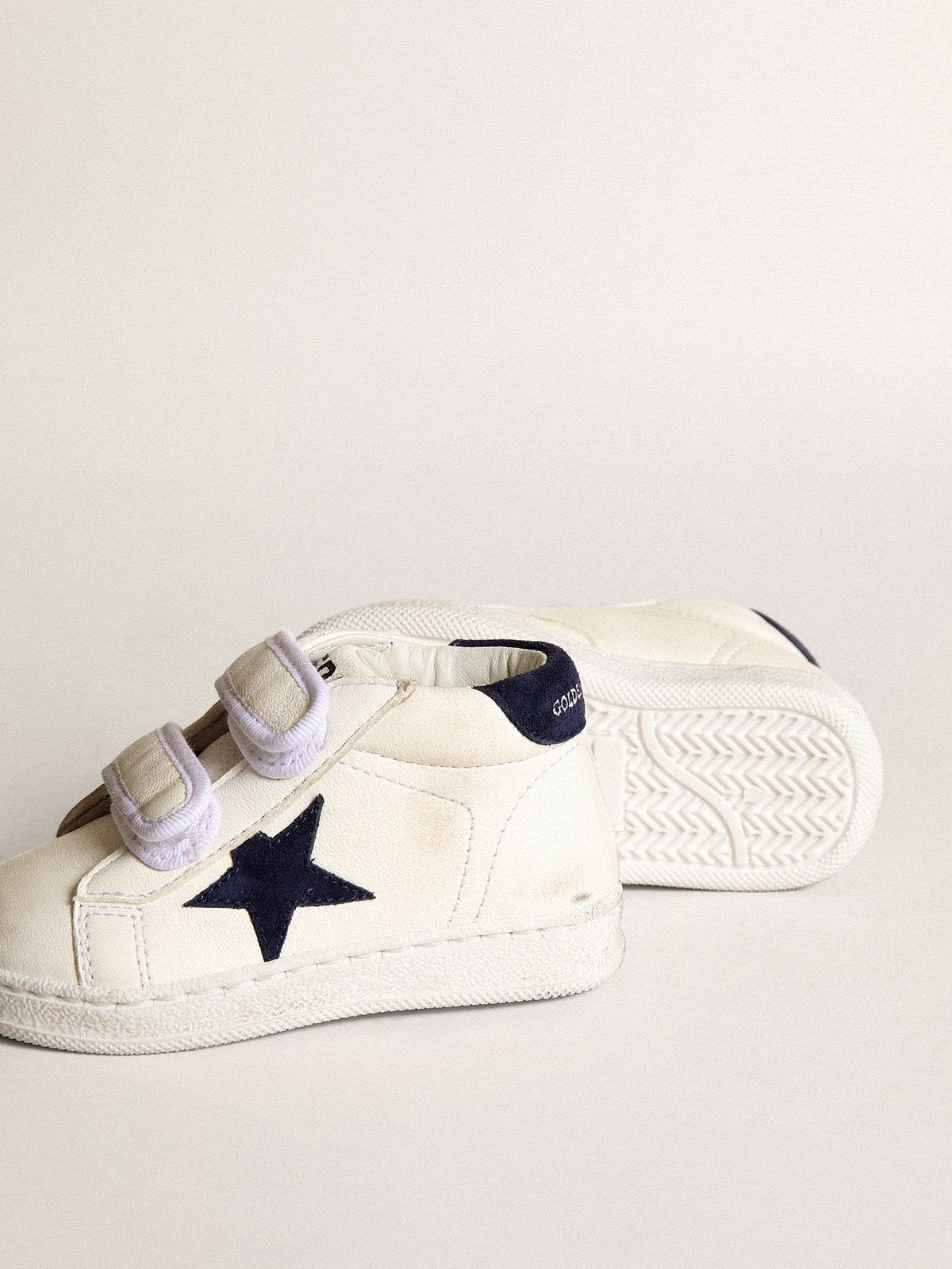 Golden Goose - June Junior in nappa con stella e talloncino in suede blu scuro in 