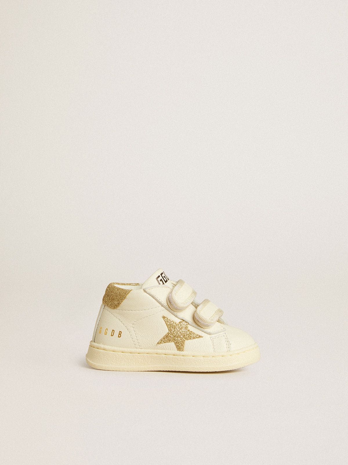 Golden Goose - June Junior in nappa bianca con stella e talloncino in glitter oro in 