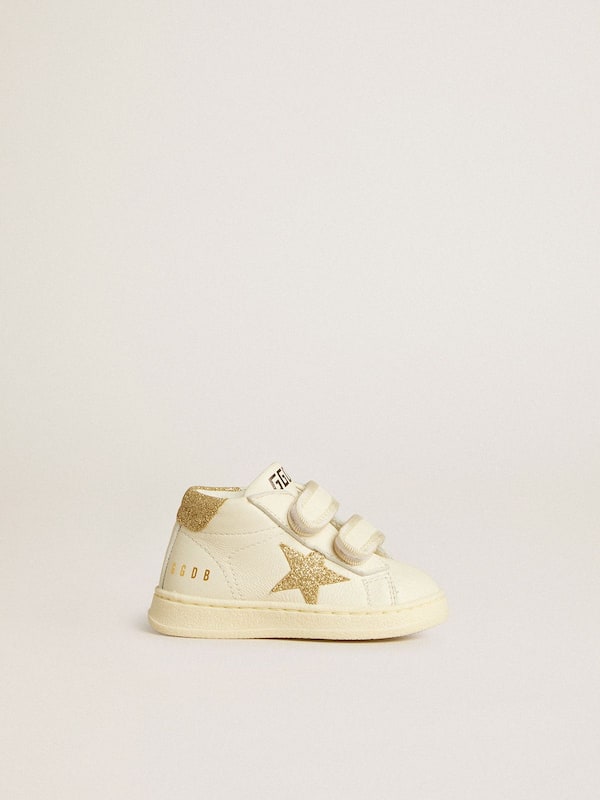 Golden Goose - June Junior in white nappa leather with gold glitter star and heel tab in 