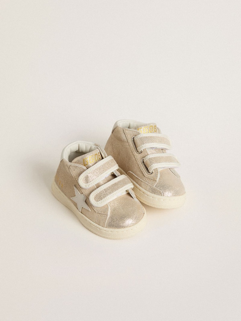 Golden Goose - Junior June in sand-colored metallic suede with white leather star and heel tab in 