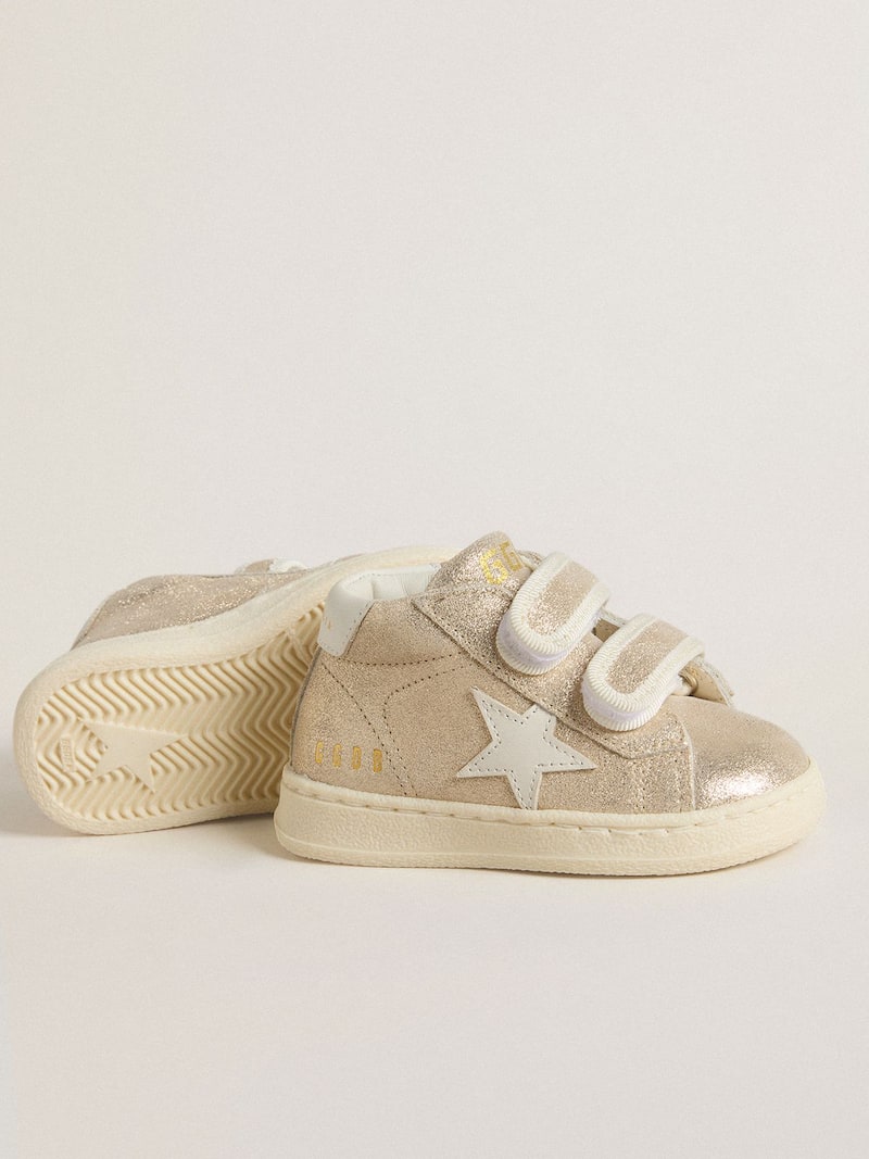 Golden Goose - Junior June in sand-colored metallic suede with white leather star and heel tab in 