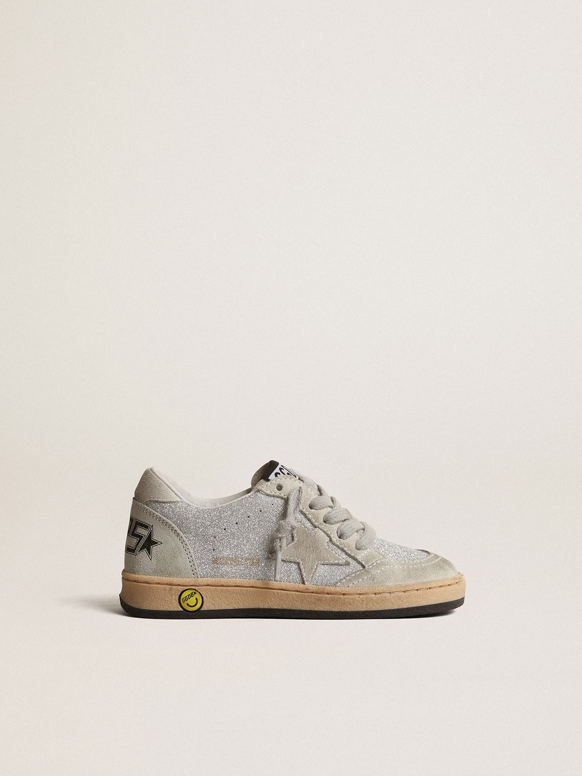 Golden Goose - Ball Star Junior in glitter with ice-gray suede inserts in 