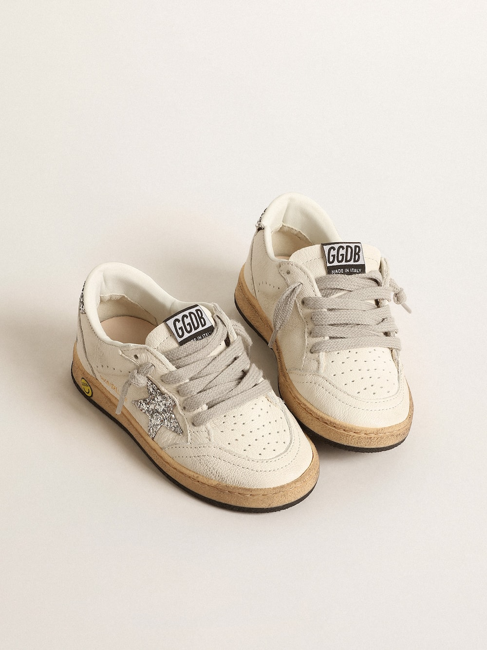 Golden Goose - Ball Star Junior in nappa with silver glitter star and heel tab in 