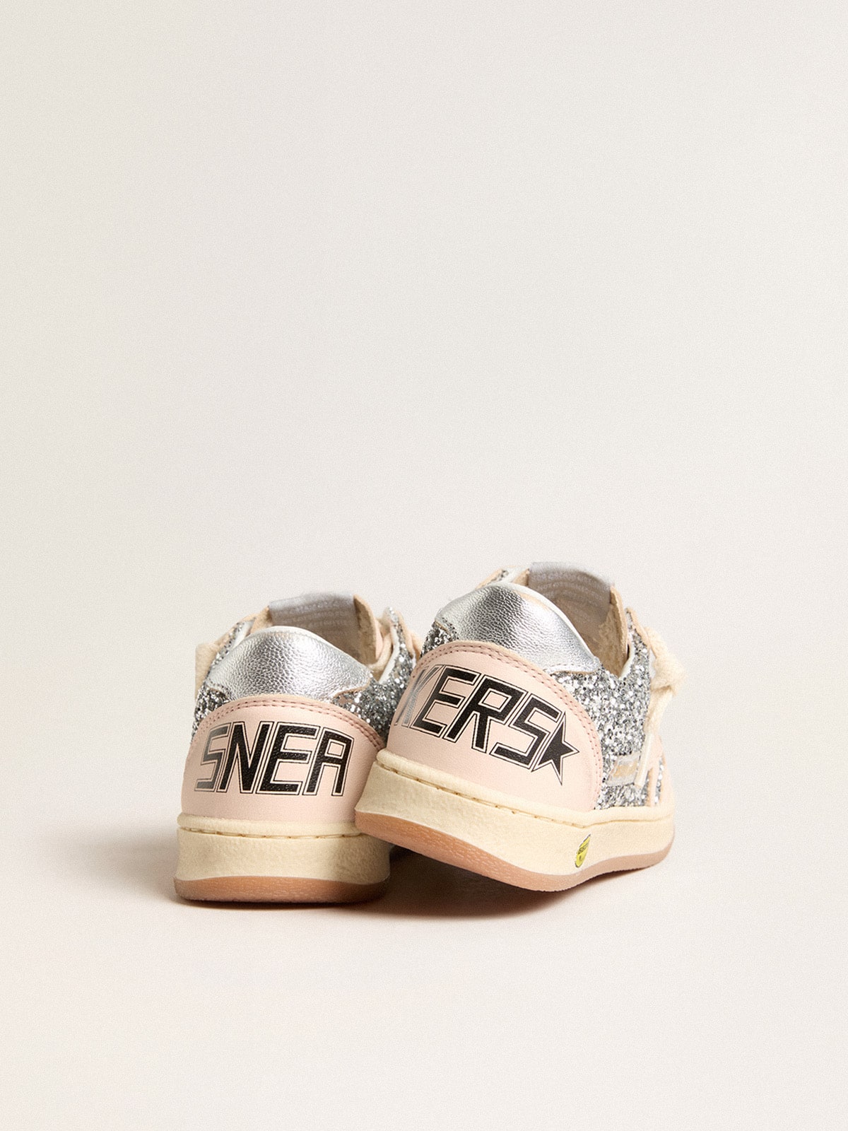 Golden Goose - Junior Ball Star in glitter with silver metallic leather heel tab in 