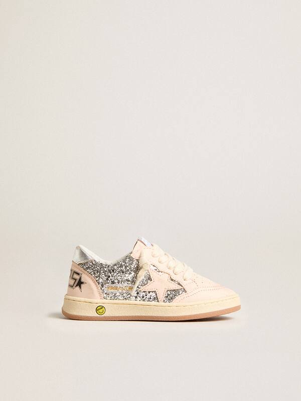 Golden Goose - Junior Ball Star in glitter with silver metallic leather heel tab in 