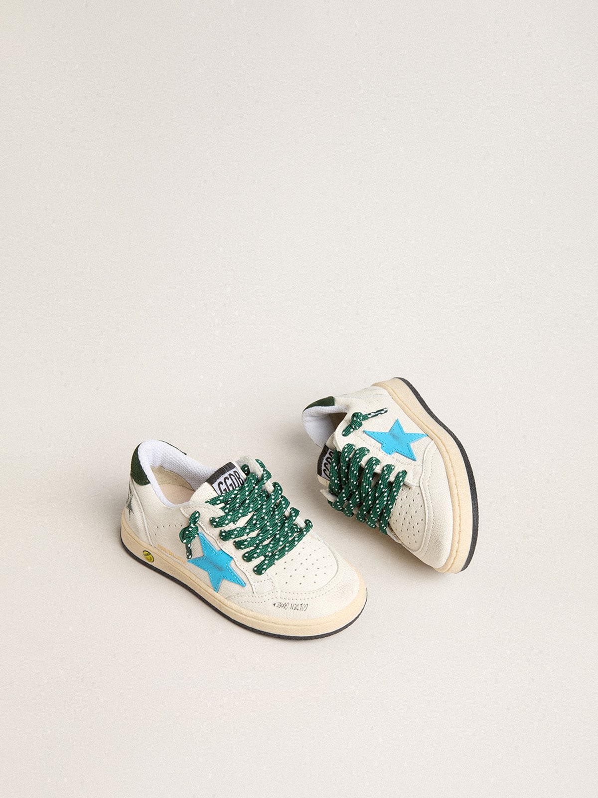 Golden Goose - Junior Ball Star with turquoise star and green suede heel tab in 