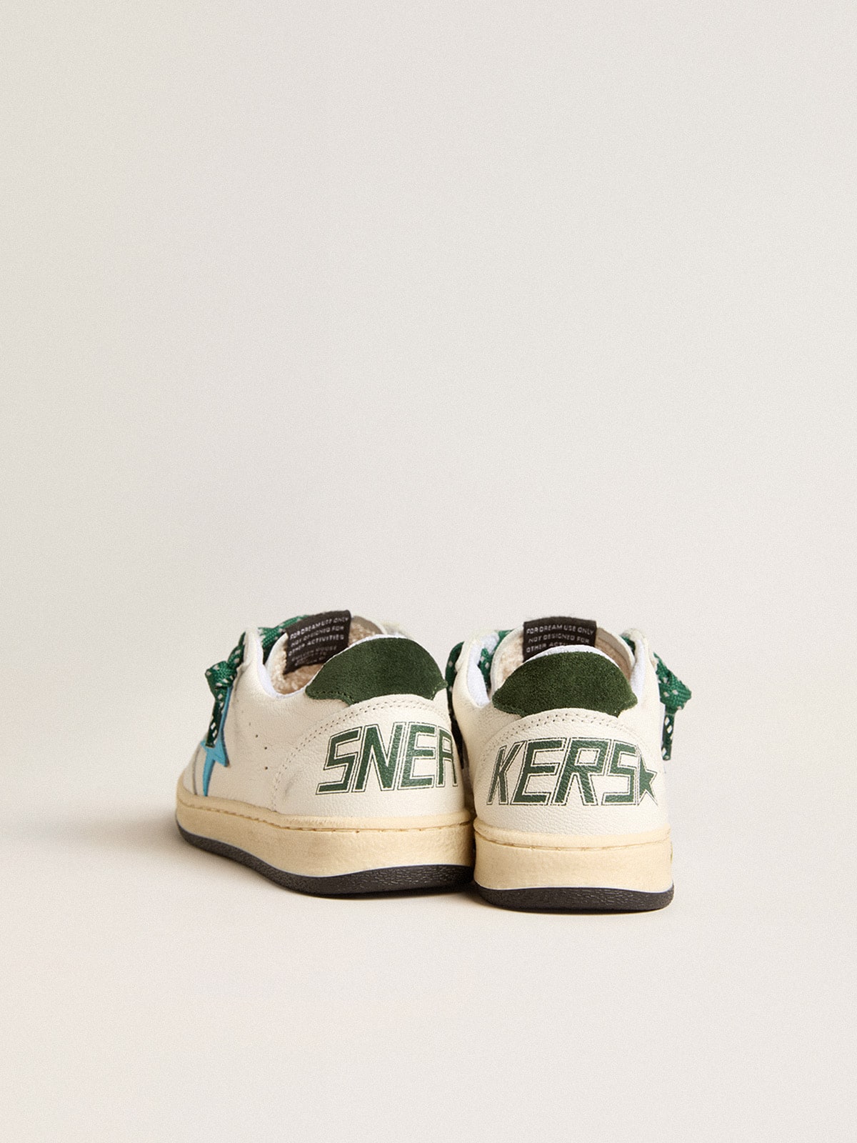 Golden Goose - Junior Ball Star with turquoise star and green suede heel tab in 