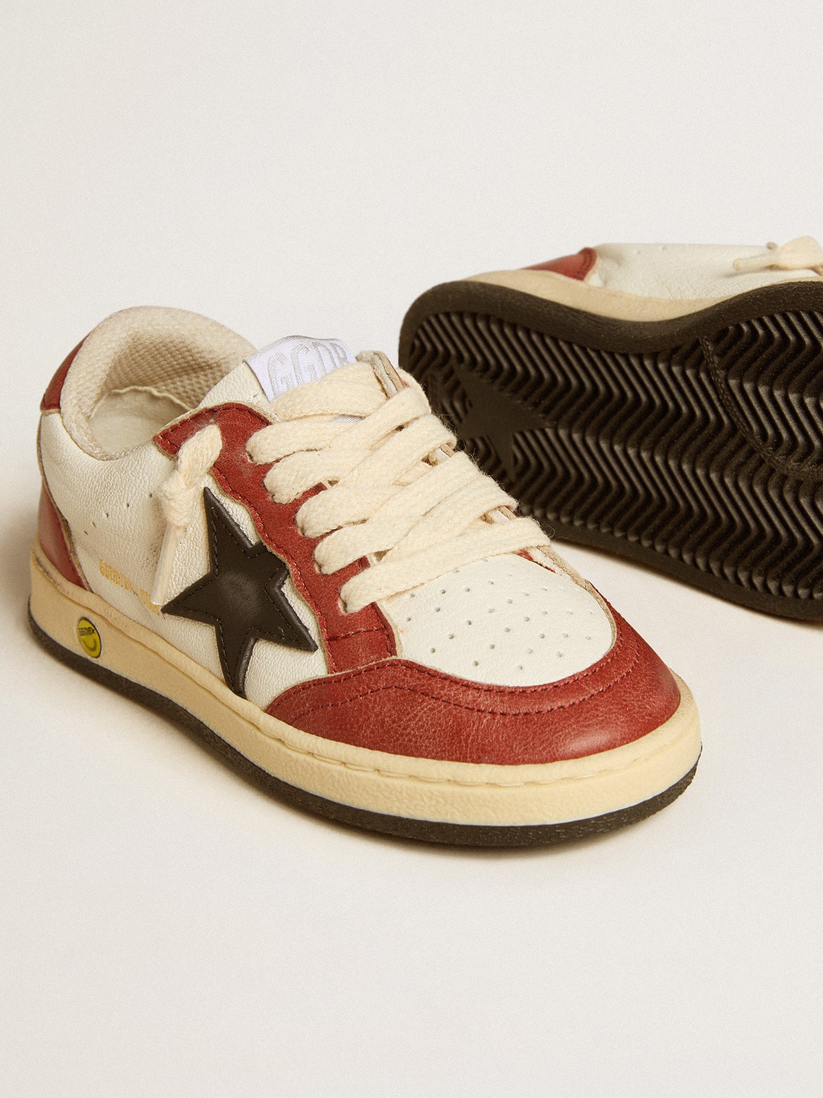 Golden Goose - Ball Star Junior in nappa with black star and red leather inserts in 