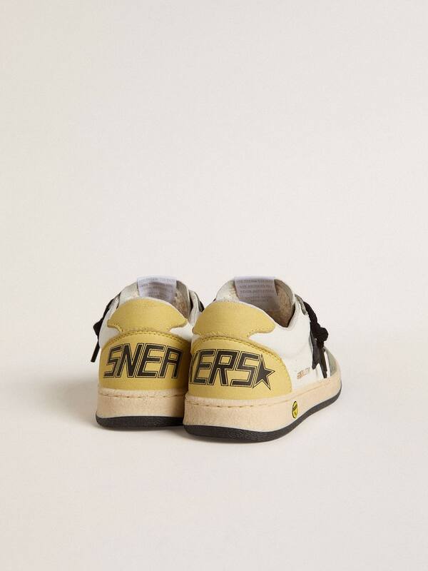 Golden Goose - Junior Ball Star in white nappa with dark green suede inserts and black star in 