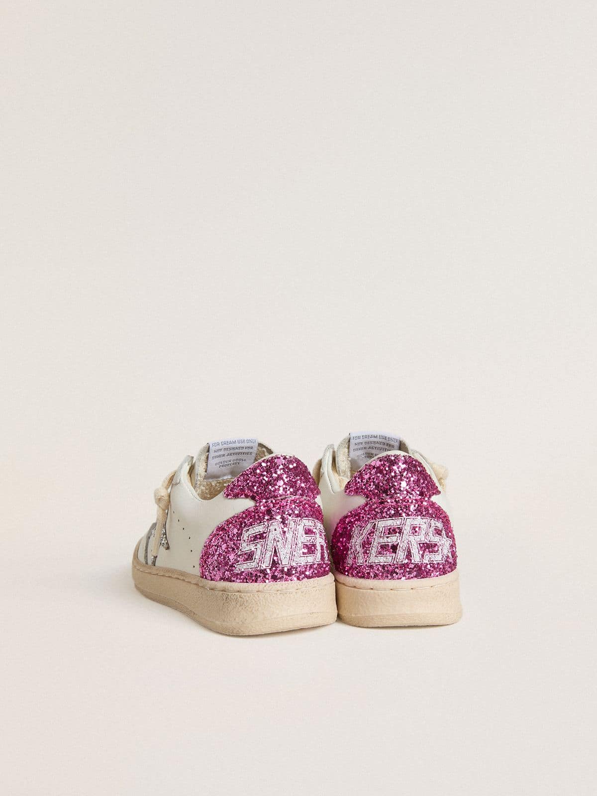 Golden Goose - Ball Star Junior con stella in glitter argento e talloncino in glitter rosa in 