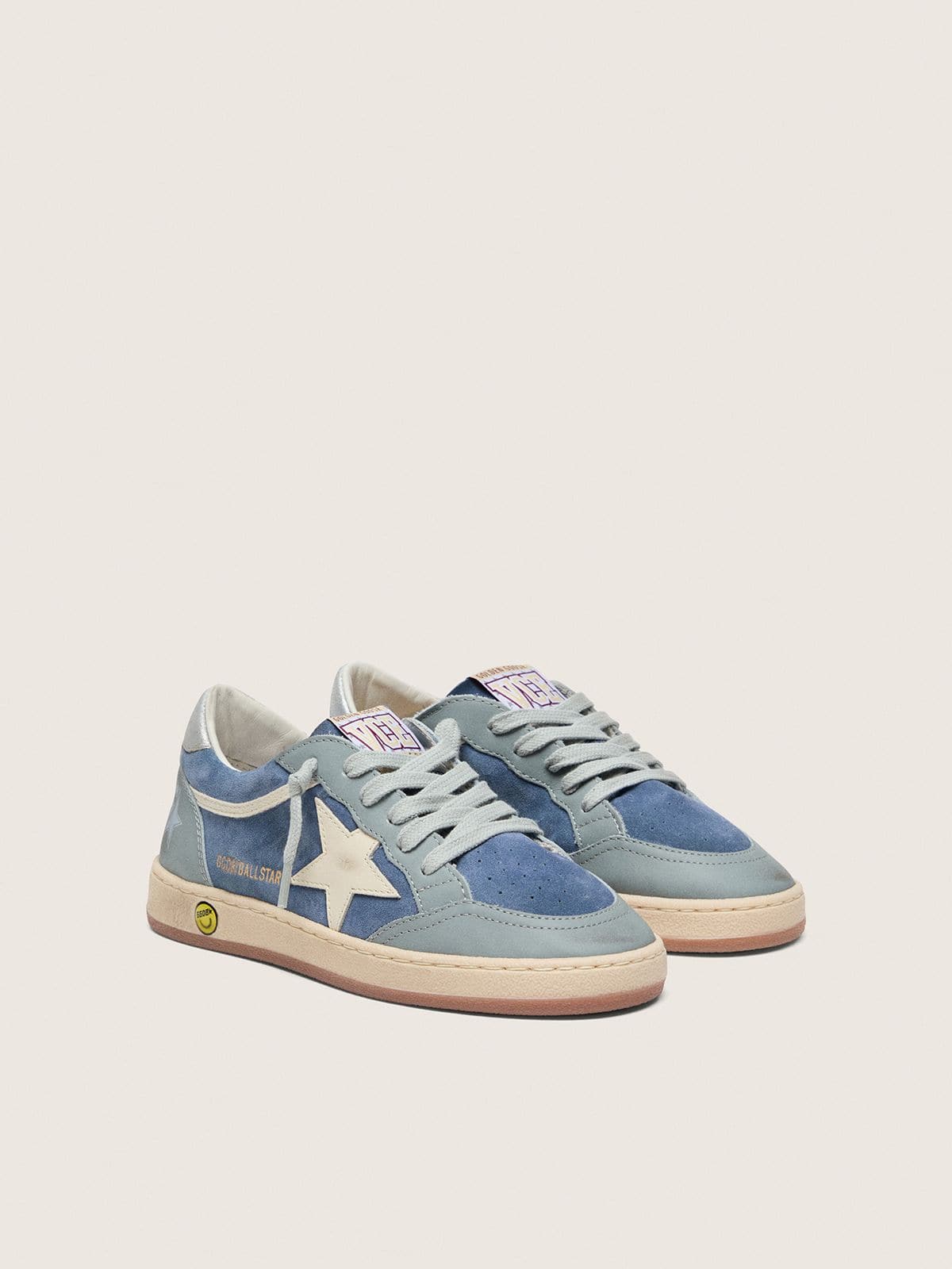 Golden Goose - Junior Ball Star in light blue and denim-blue suede with white leather star in 