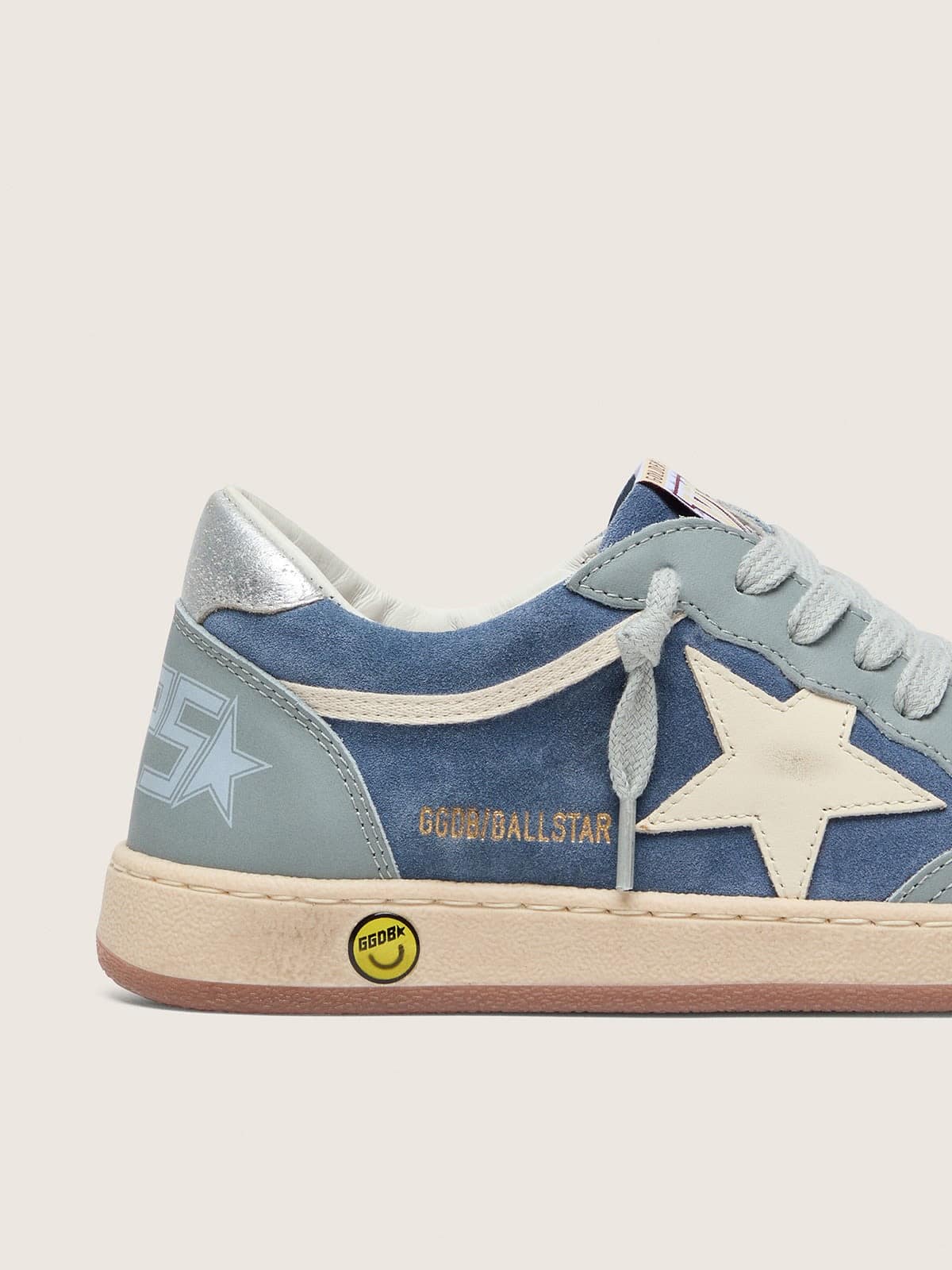 Golden Goose - Junior Ball Star in light blue and denim-blue suede with white leather star in 