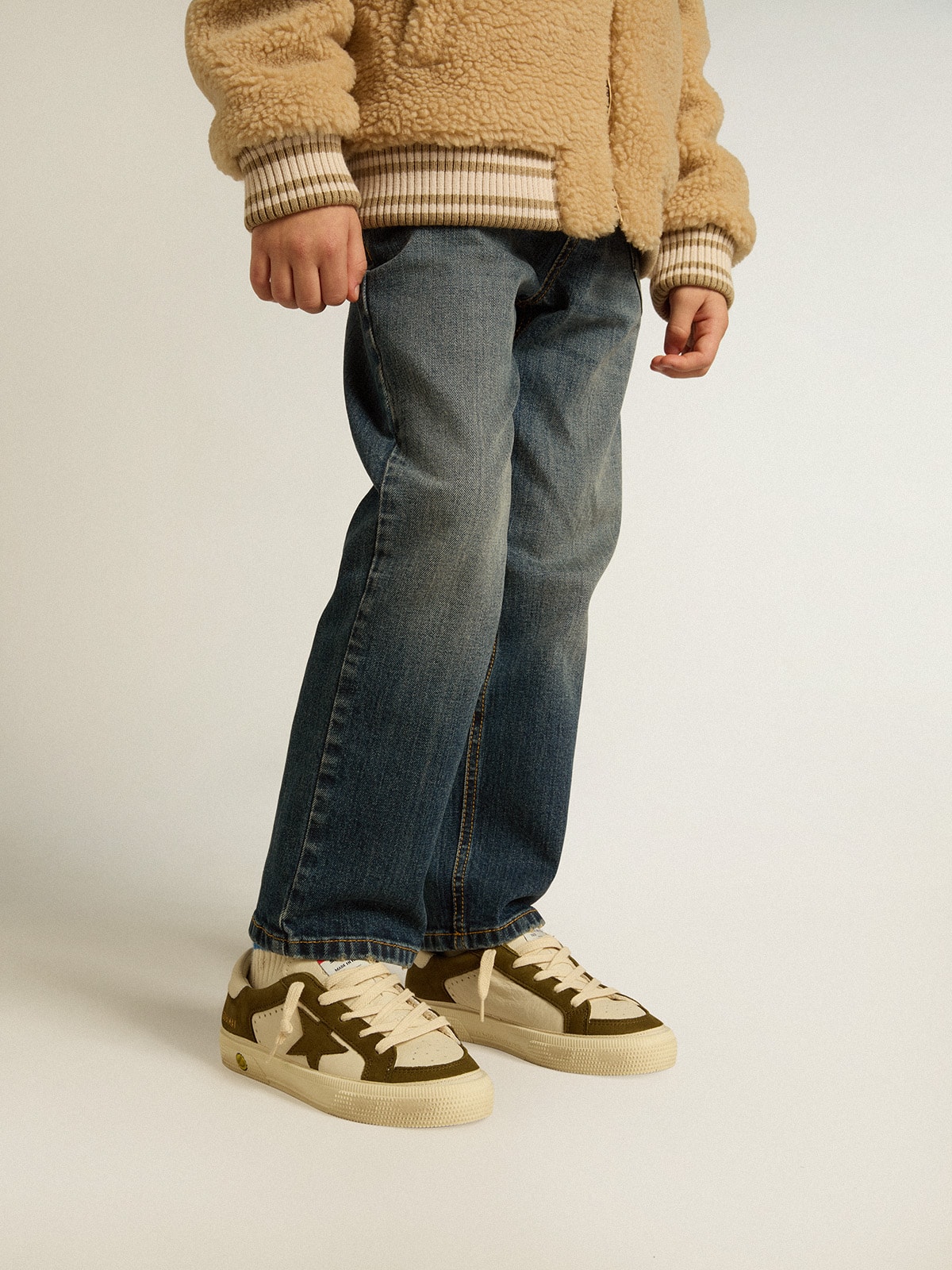 Golden Goose - May Junior in pelle bianca e verde militare  in 