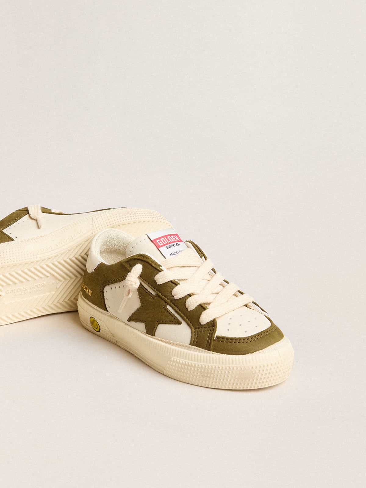 Golden Goose - May Junior in pelle bianca e verde militare  in 