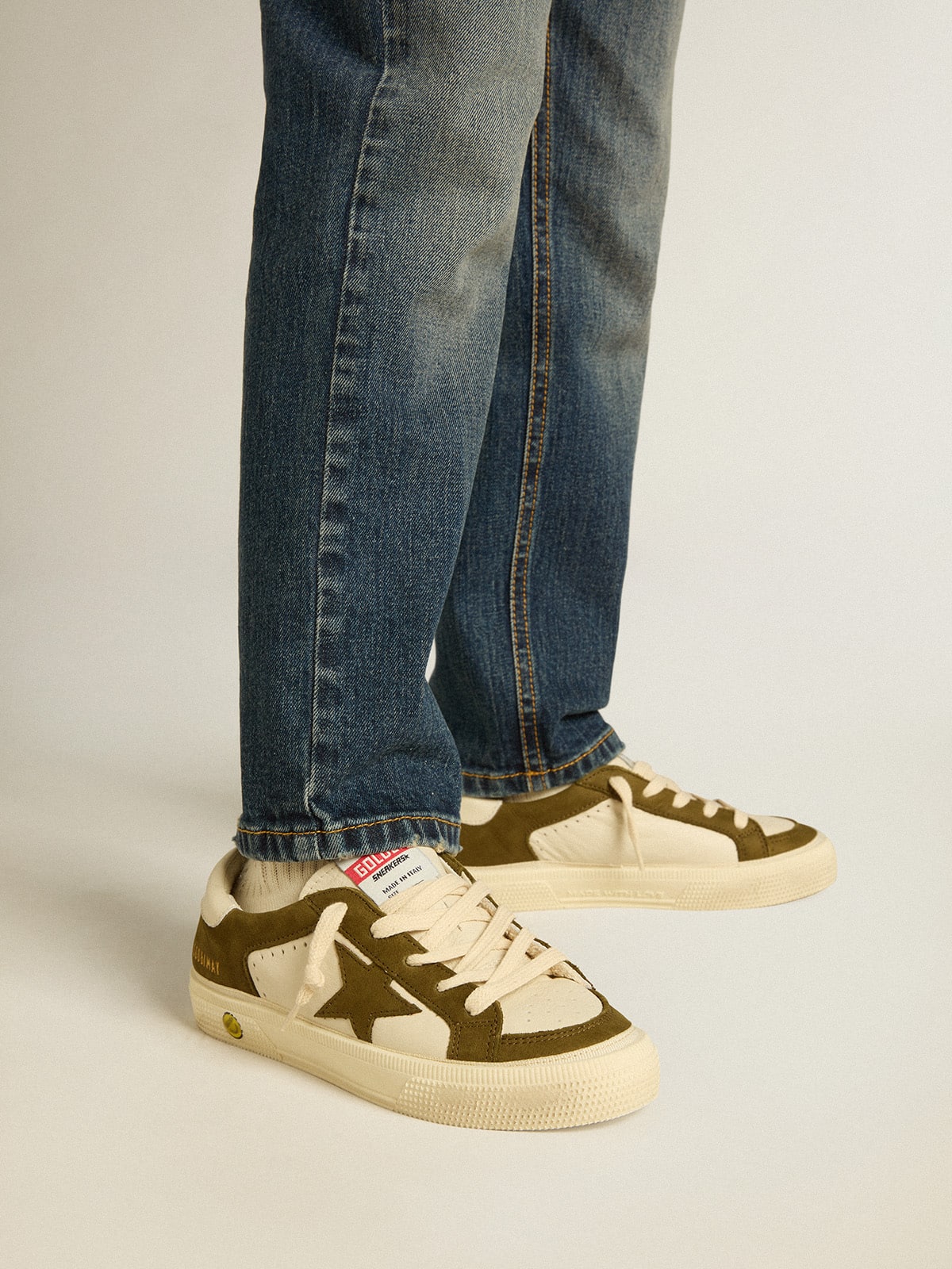 Golden Goose - May Junior in pelle bianca e verde militare  in 