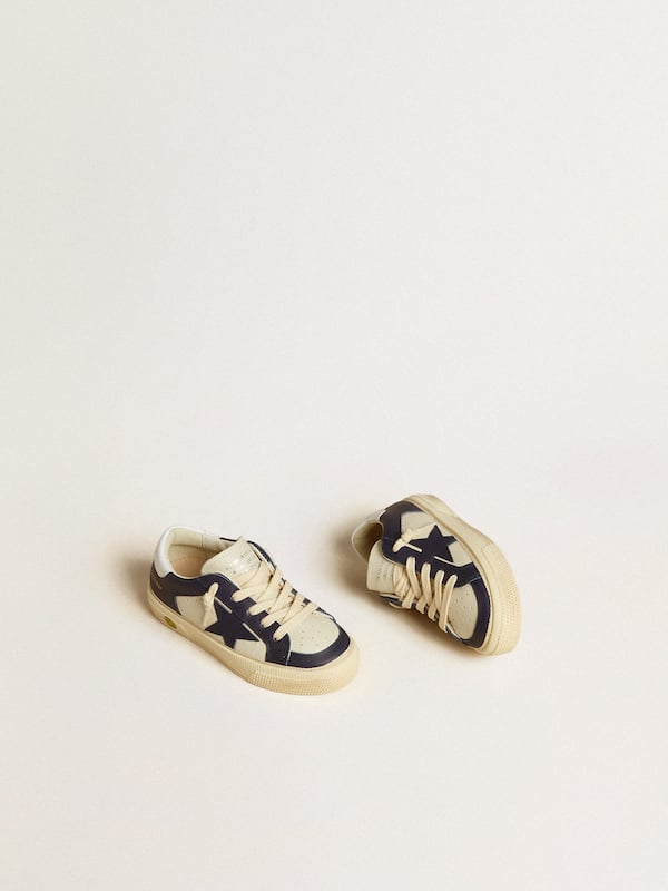 Golden Goose - Junior May in white and blue leather with leather star and heel tab in 