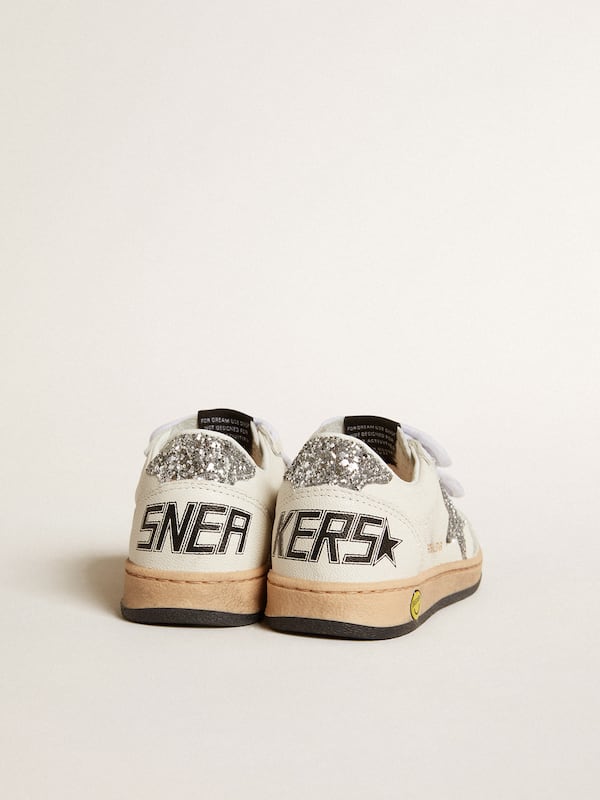 Golden Goose - Junior Ball Star in nappa with silver glitter star and heel tab in 