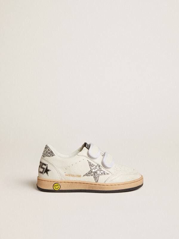 Golden Goose - Junior Ball Star in nappa with silver glitter star and heel tab in 