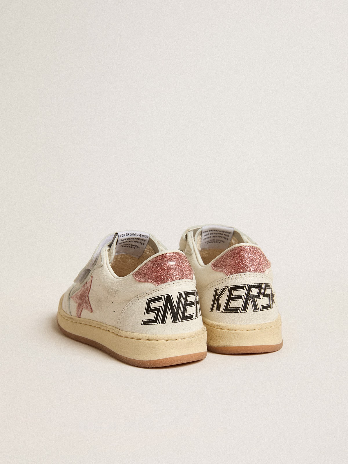 Golden Goose - Ball Star Junior in nappa with peach-pink glitter star and heel tab in 