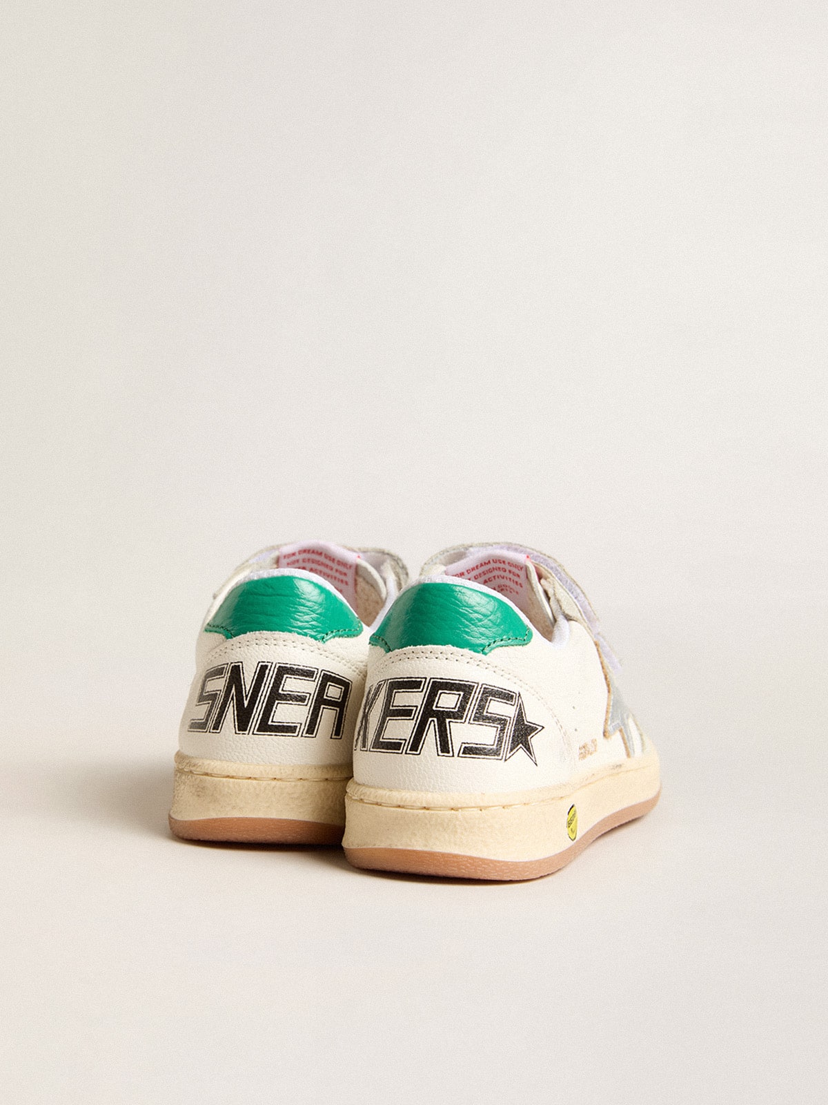 Golden Goose - Junior Ball Star with silver star and green suede heel tab in 