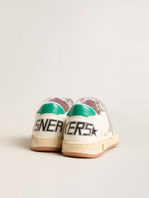 Golden Goose - Junior Ball Star with silver star and green suede heel tab in 