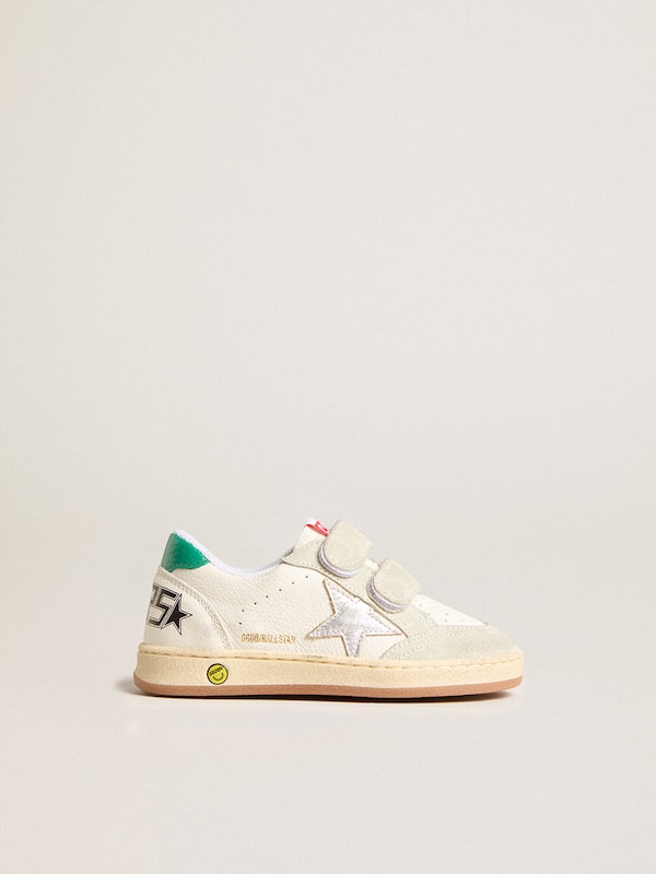 Golden Goose - Junior Ball Star with silver star and green suede heel tab in 