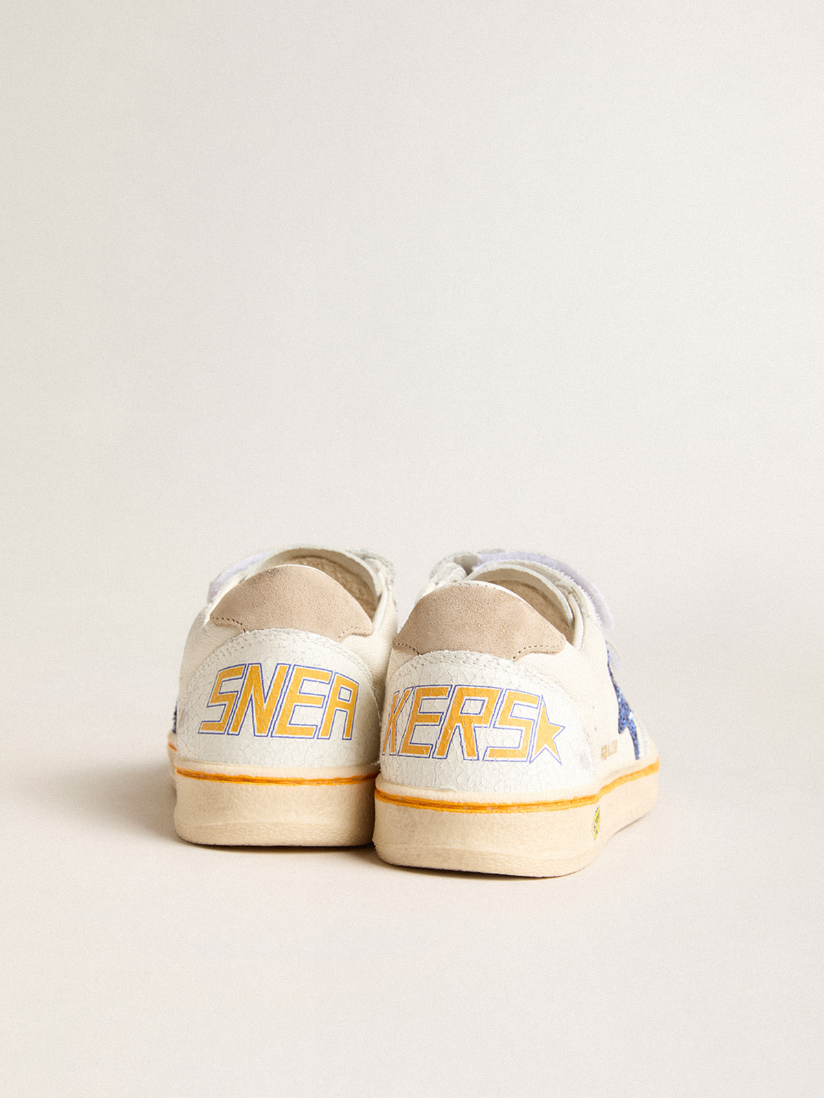 Golden Goose - Junior Ball Star with blue glitter star and beige suede heel tab in